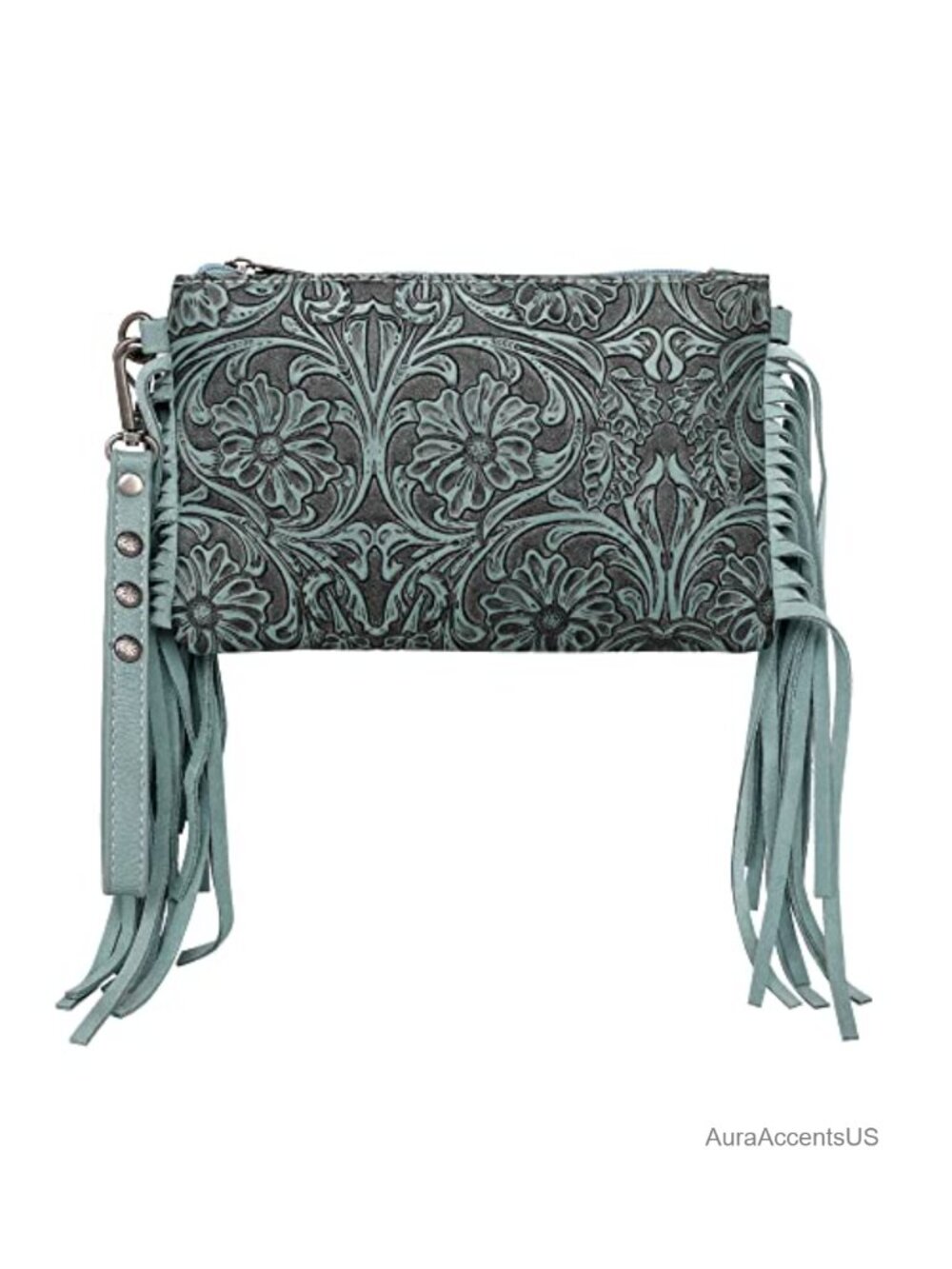 Western Floral Embossed Synthetic Leather Crossbody Wristlet Clutch Wallet Purse